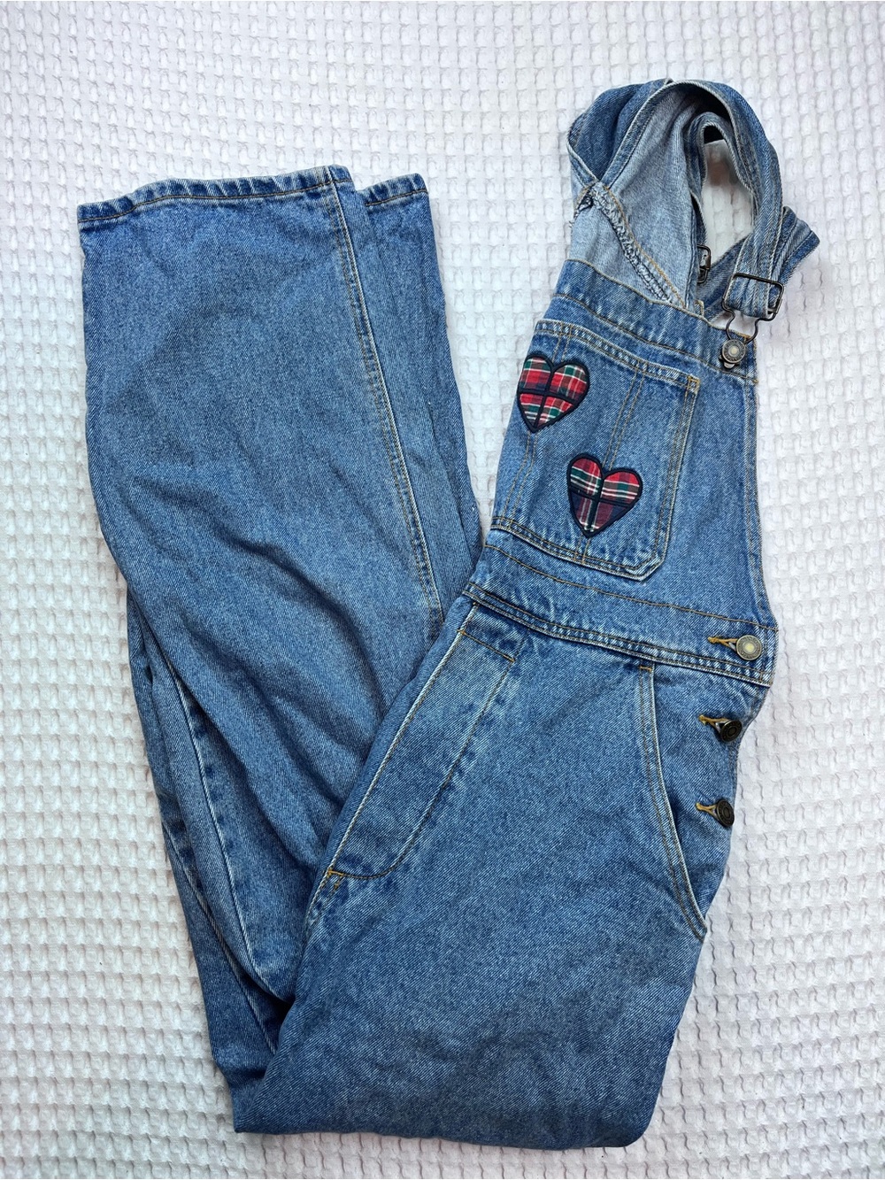 Vintage Y2K Jonathan Jeanswear Denim Overalls Plaid Heart Patchwork Size S